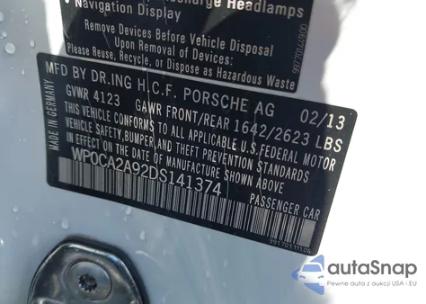 2013 Porsche 911 Carrera из США, поврежденный, VIN WP0CA2A92DS141374